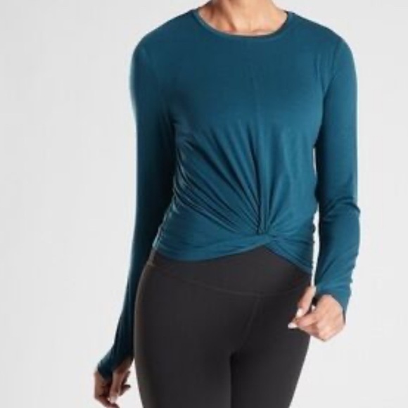 Athleta Essence twist knot Top, long sleeve with thumbholes, teal green, sz S - Picture 1 of 11
